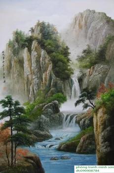 tranh sơn thủy thác nước