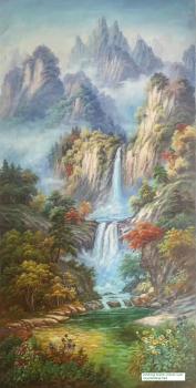 tranh sơn thủy thác nước